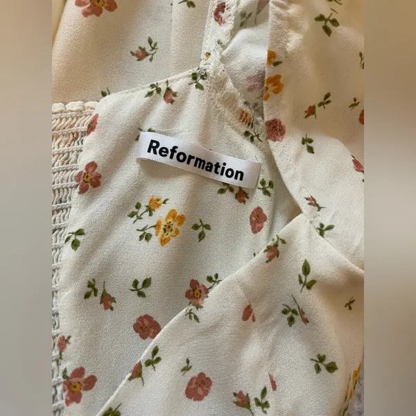 Reformation Cream Floral Long Sleeve Dress - Image 10