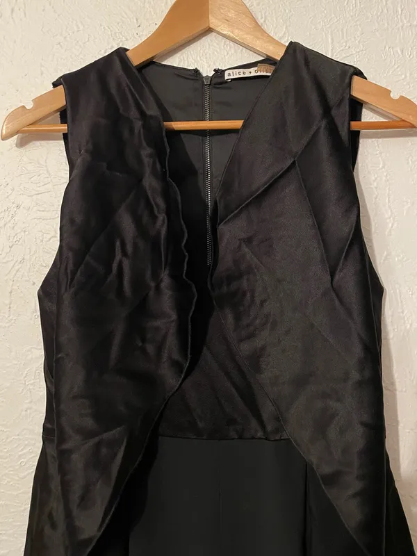 Alice + Olivia Sarandon Side Ruffle Jumpsuit Black Sleeveless Size 6 - Image 4