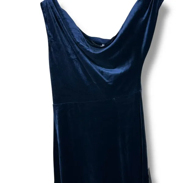 NEW Lulus Coveted Confidence Navy Blue Velvet Asymmetrical Maxi Dress Small - Image 6