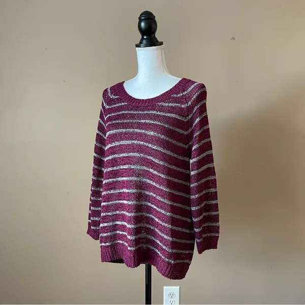 SONOMA | Burgundy Striped Knit Sweater Sz L - Image 4