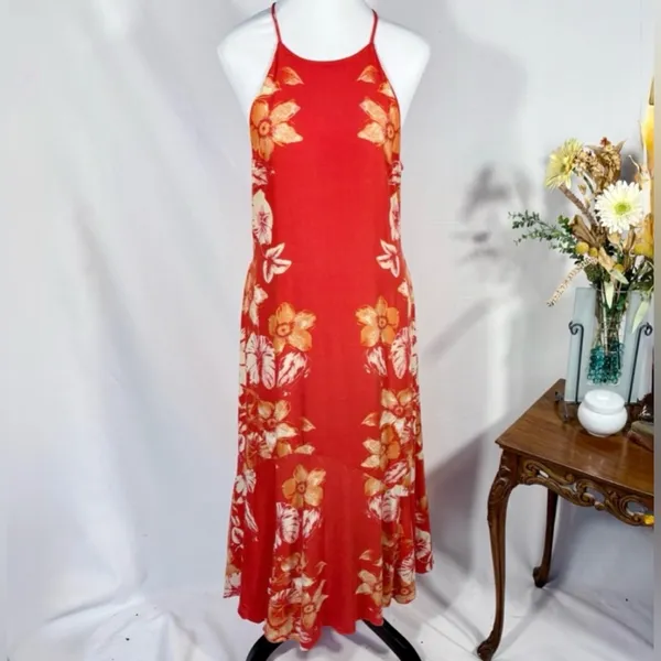 Free People Back 2 You Red Floral Strappy Open Side Midi Slip Dress Boho Sz S🧡 - Image 2