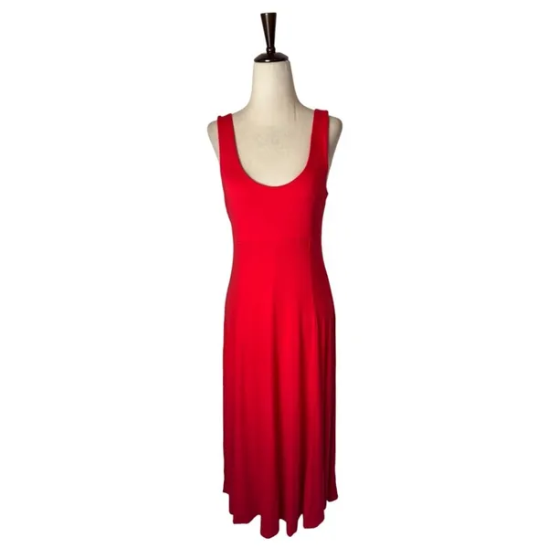 Spencer + Shaw Dress Women XS Red Sleeveless Scoop‎ Neck Fit And Flare Midi - Image 2