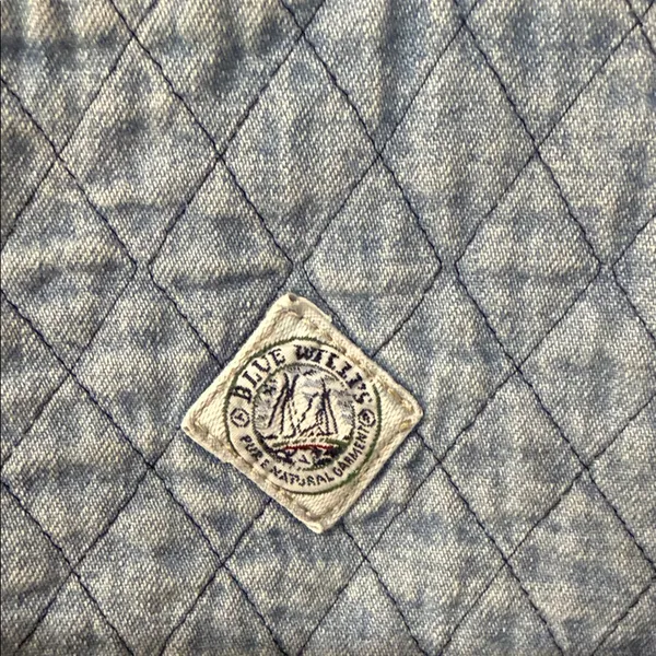 Blue Willi’s Denmark Quilted Denim Jacket Knit Sleeves Button 90s Vintage Large - Image 5