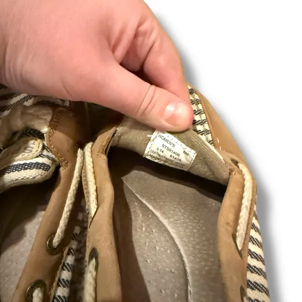 Sperry Angelfish Top Sider Cream & Blue Striped Leather Fabric Boat Shoes Sz 6‎ - Image 9