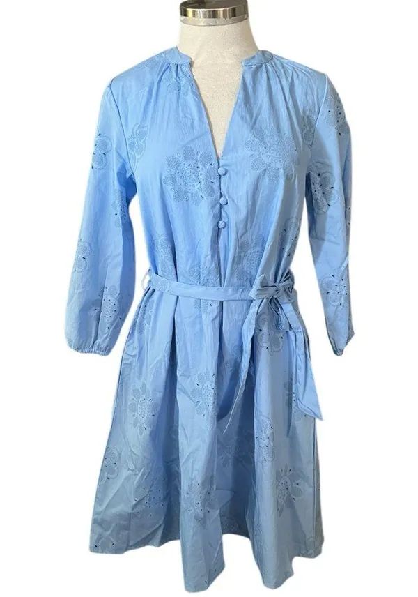 Cynthia Rowley Rubber Embroidery Blue Summer 3/4 Sleeve Mini Dress Size S NWOT - Image 2
