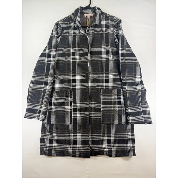 Philosophy Republic Clothing Grey Plaid Longline Blazer Coat Large Single Button - Image 2