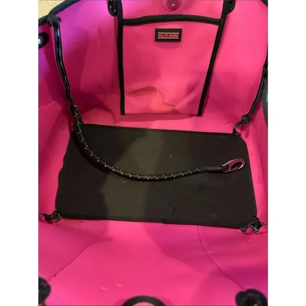 Haute Shore Grey Black Animal Print Neoprene Tote Pink Stripe Shoulder Bag - Image 7