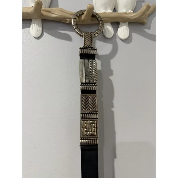 Chicos Black Leather Stretch Metal Belt Women Size L Festival Statement Boho 35" - Image 8