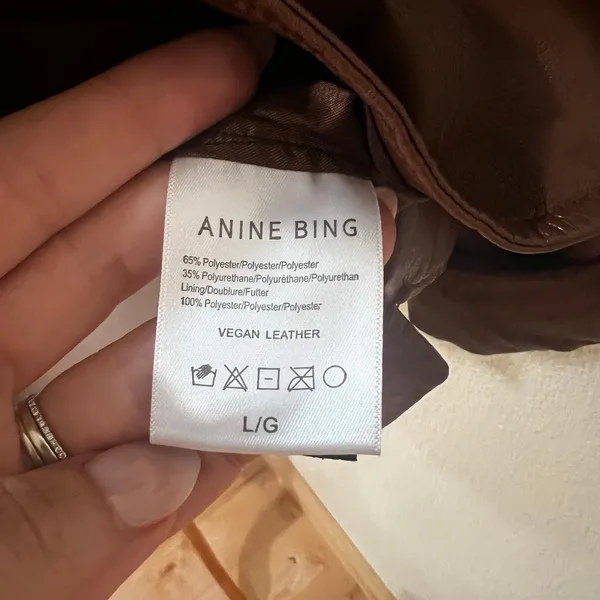 Anine Bing Hutton Faux Vegan leather brown shirt shacket LARGE FLAWED - Image 6
