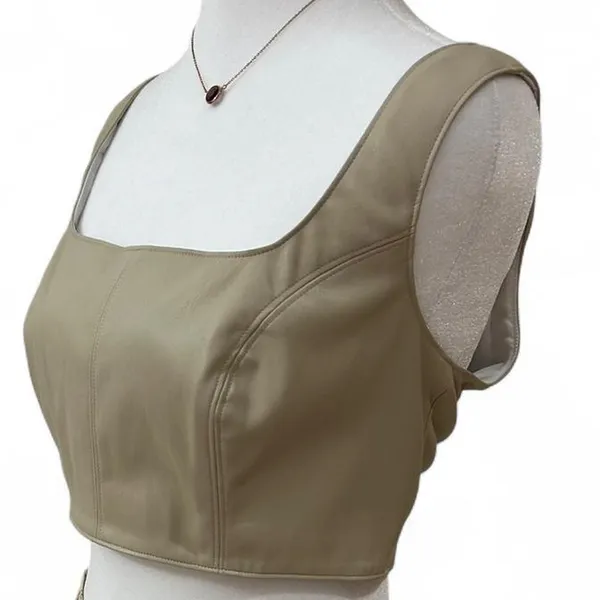 Source Unknown Lavender Brown tan faux leather corset top - Image 3