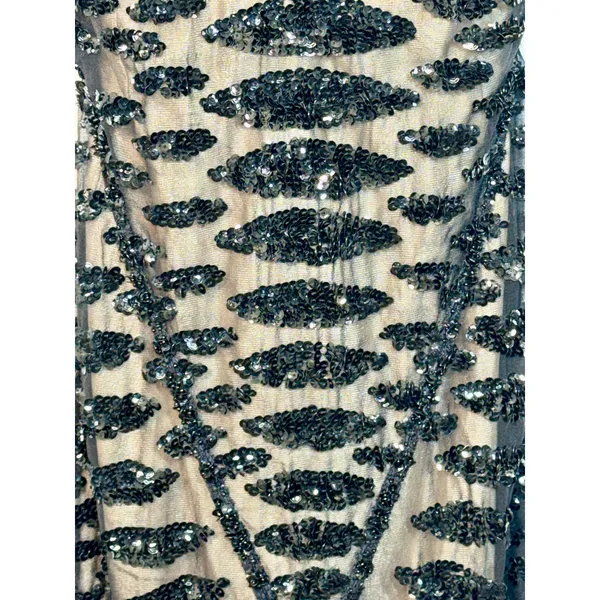 NWT Mandalay Black Silk Beaded Sequin Short Midi Evening Formal Dress Womens 4 - Image 6