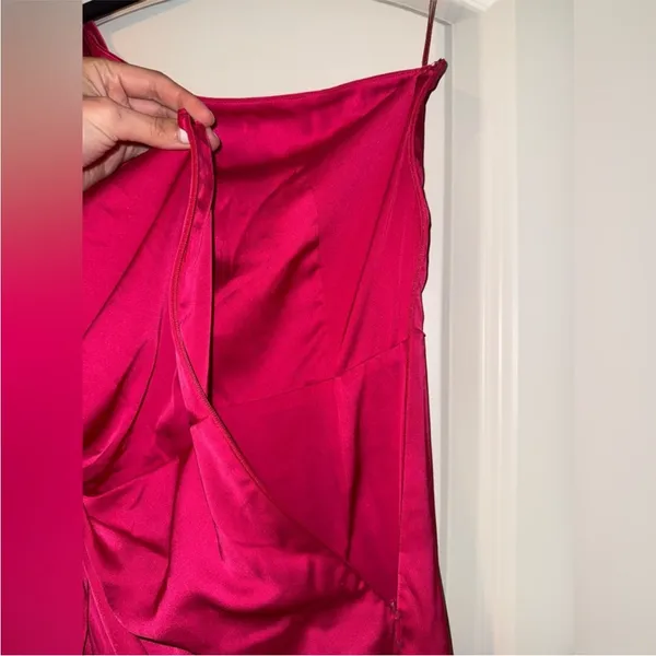 AMUR Deena One Shoulder Midi Dress in Rosie Raspberry‎ Hot Pink Satin Cut Out 4 - Image 12