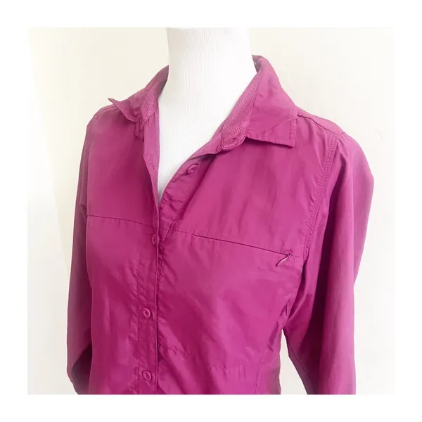 REI Hiking Shirt Womens M Magenta Mesh Lined Long Sleeve Button Down Gorpcore - Image 3
