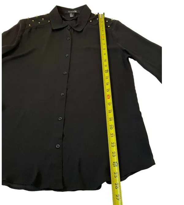 Forever 21 Women Size Medium Button Up Shirt Studded Lightweight Black #14-85E - Image 5