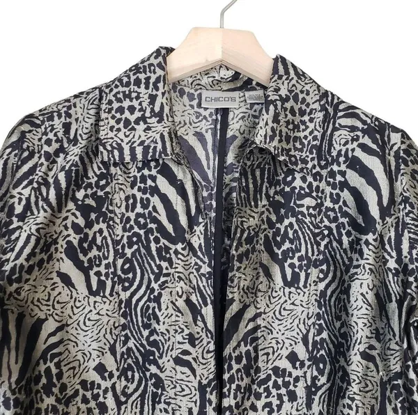 Chico's Womens S 100% Silk Animal Print Open Front Blazer - Image 3