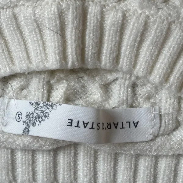 Altar State Cream Cable Knit Balloon Sleeve‎ Cropped Sweater Top Size Small - Image 5
