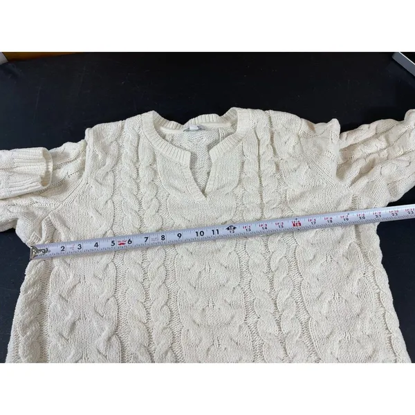 J. Jill Chenille Fisherman Cable Knit Tunic Sweater L Ivory Longline Pullover - Image 10