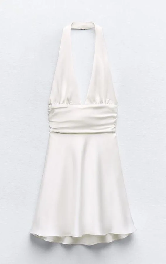 ZARA dress mini halter White satin Bow wedding party coctail bridal shower - Image 7