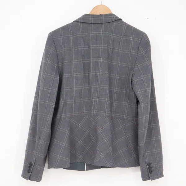 Banana Republic Wool Blazer Womens 14 Plaid Grey Peplum Back Excellent - Image 4
