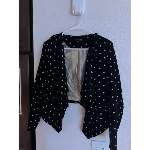 Forever 21 Womens Polka Dot‎ Open Front Waterfall Blazer Jacket Black Small - Image 2