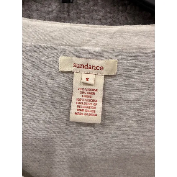 Sundance Womens Top Size S Cream Beaded V-Neck Babydoll Linen Blend Short Sleeve - Image 5