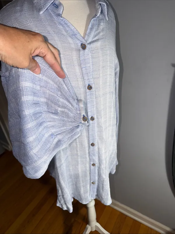 Free People Light Blue & White Striped Button-Down Top - Image 4