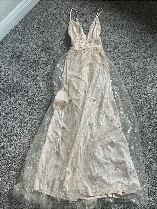Sparkling Nude Star-Embellished Tulle Dress - Image 2