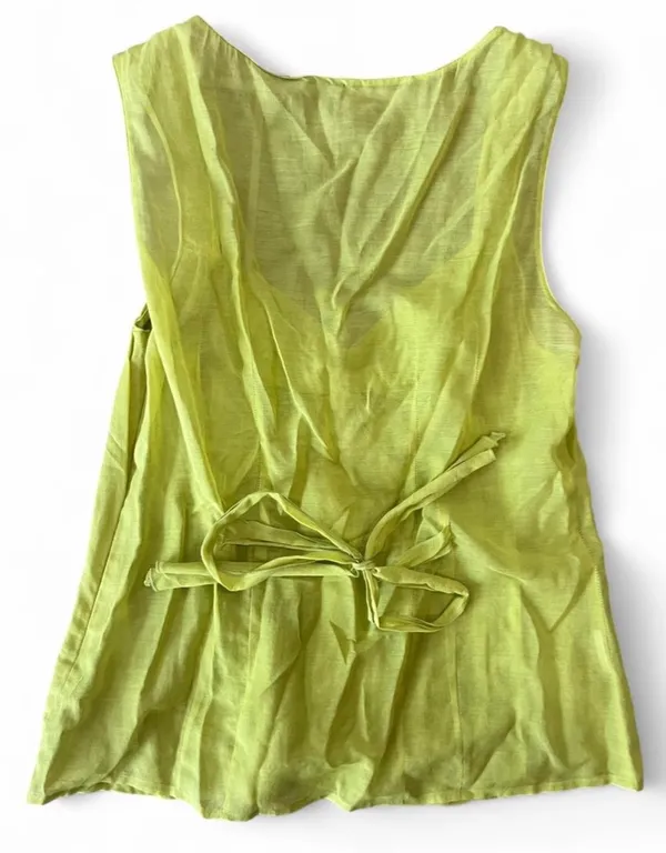 Y2K lime green top with butterfly sequin lace detail and button front - Image 2
