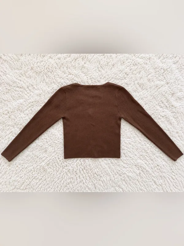 Rare Y2K Brandy Melville Collin Ribbed Cardigan – Brown - Image 6