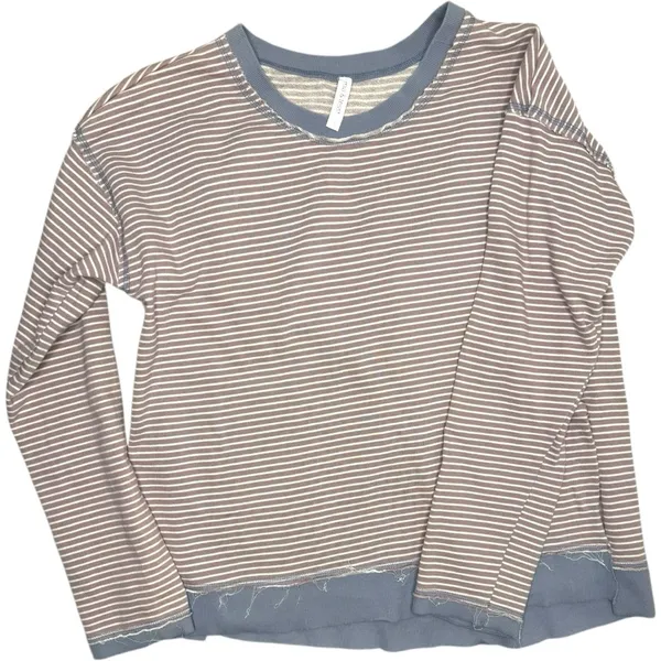 Mia & Tess Collegiate Crewneck Striped long sleeve knit sweatshirt jersey Large - Image 4