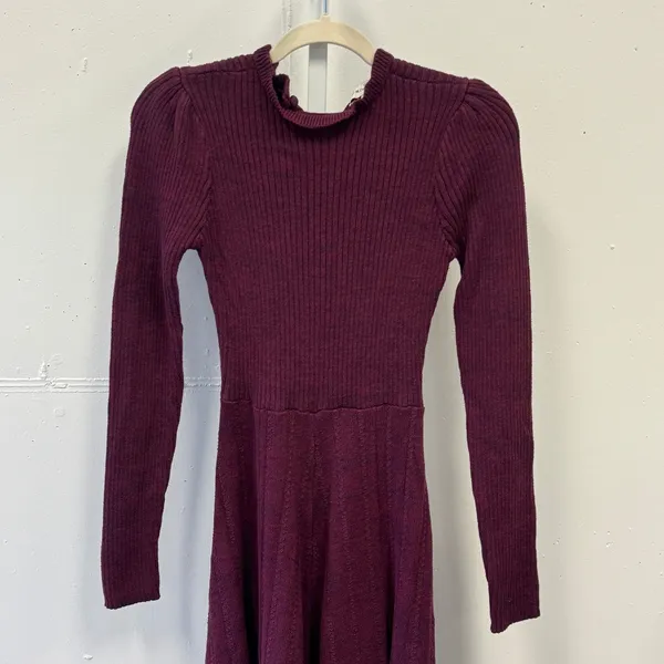 Pamela‎ Love Midi Sweater Dress Women Medium Maroon Long Sleeve A-Line Knit - Image 5