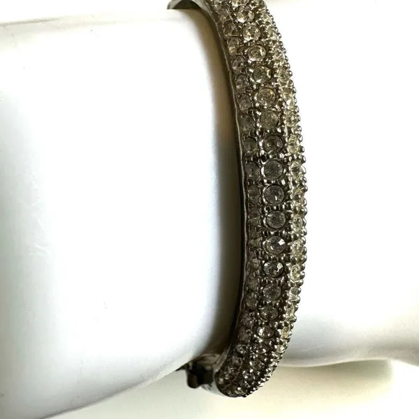 Silver tone hinged rhinestone bangle bracelet - Image 2