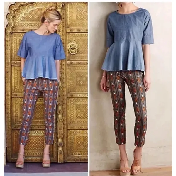 Anthropologie Cartonnier Fish Print Cropped Pants 2 Novelty Tweed Trouser - Image 2