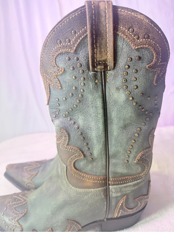 Teal Western Ankle Boots for Women - Image 8