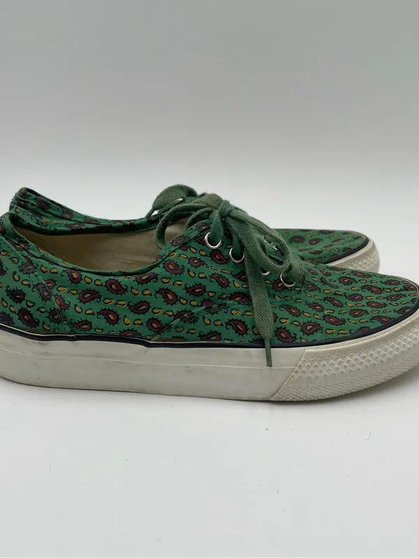 Esprit Vtg 90s Canvas Low Top Sneakers Green w/paisley AOP Print Women’s Sz 6 - Image 5