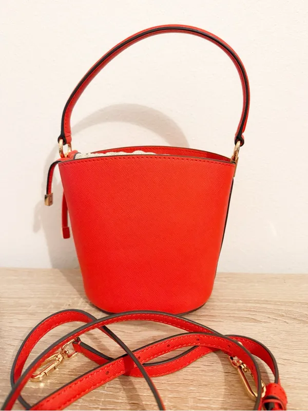 TORY BURCH EMERSON Mini Drawstring Bucket Leather Crossbody Red Bag - Image 5