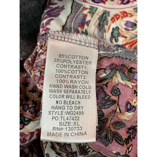 UMGEE USA Gray Waffle Knit Floral Patchwork Button Front‎ Tunic Top XL - Image 5