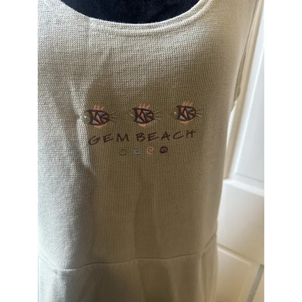 Vintage Jumper Dress Modest Long Cotton Embroidered Fish “Gem “Beach” Size Large - Image 4