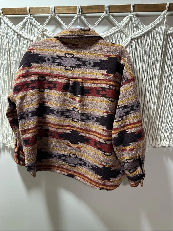 Blu Pepper Southwestern Stripe Utility Jacket in Rust, Purple & Mustard - Image 5