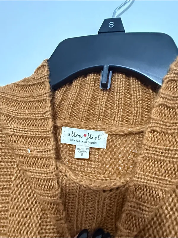 Ultra Flirt Cozy Fringe Mock Neck Poncho in Tan/Brown - Image 3