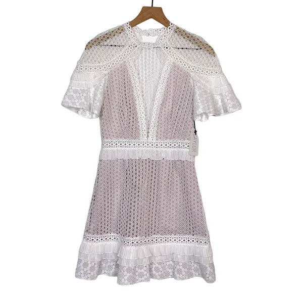 NEW Saylor Luka Mini Dress Women's Size Small White Floral Lace High Neck Lilac - Image 3