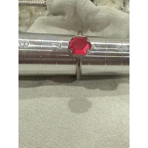 Kendra Scott Calvin Stacking Ring Sz 6.25 Rhodium Silver Red Magnesite Gemstone - Image 4