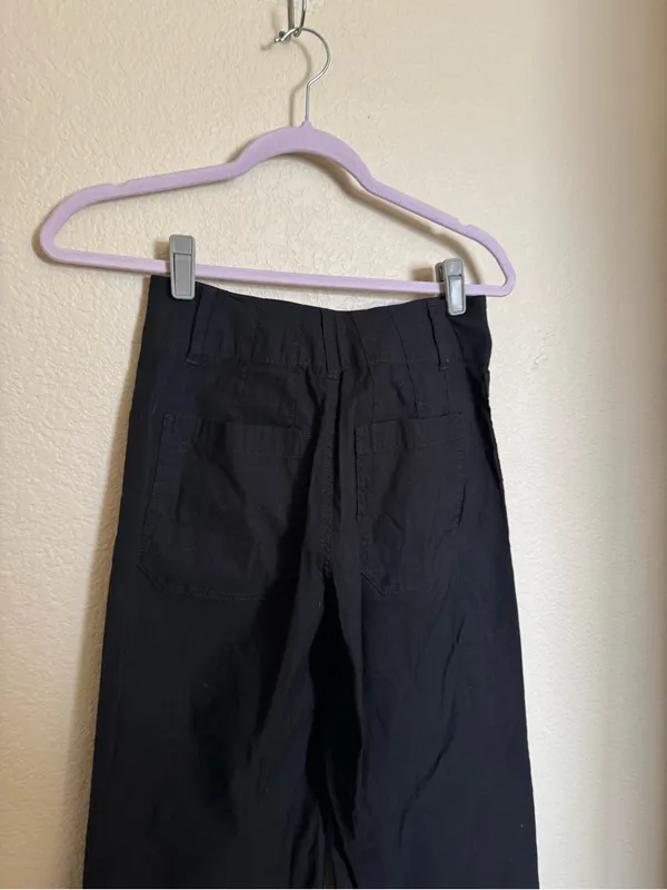 Maeve Anthropologie Colette Cropped Wide-Leg Pants in Black Size 25 Linen Cotton - Image 8