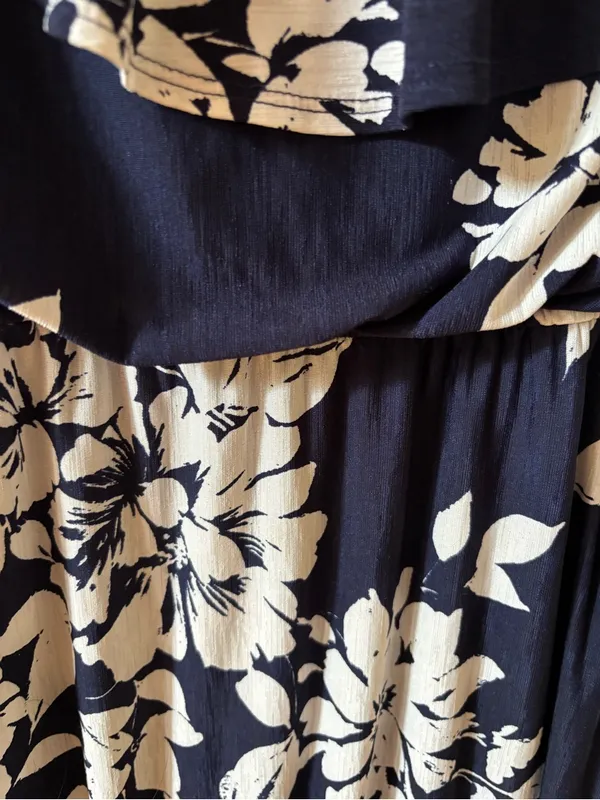 Three Hearts Navy and White Floral Ruffle Maxi Dress - Image 3