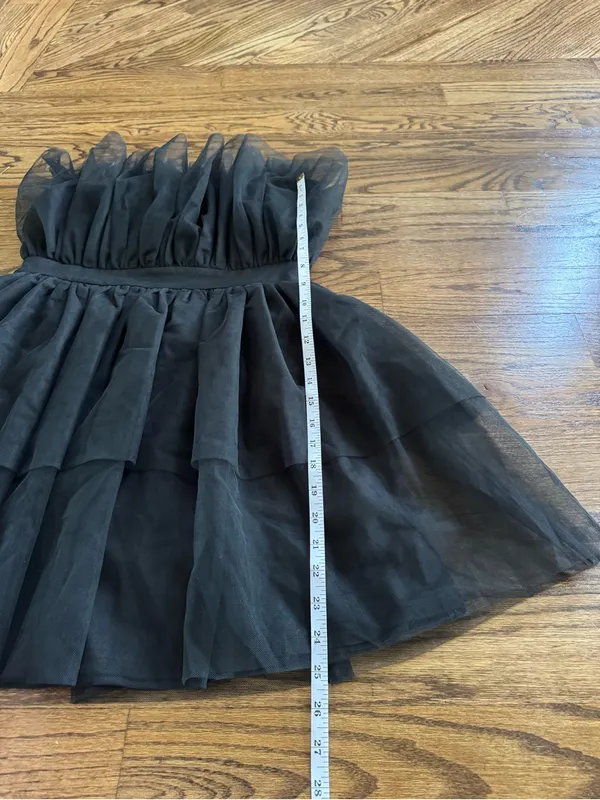 Blue Blush Boutique Large Mini Dress Strapless Black Tulle Ruffle Cinched waist - Image 4