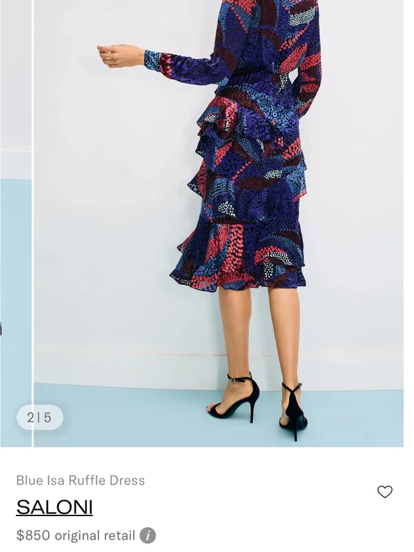 SALONI Blue Isa Ruffle Velvet Burnout Midi Dress US 2 UK 6 MSRP $850 - Image 2