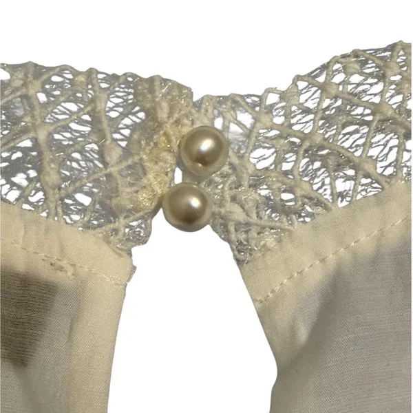 GRACIA Pure‎ White Lace Balloon Sleeve Mock Neck Victorian Blouse Top EUC Size M - Image 7