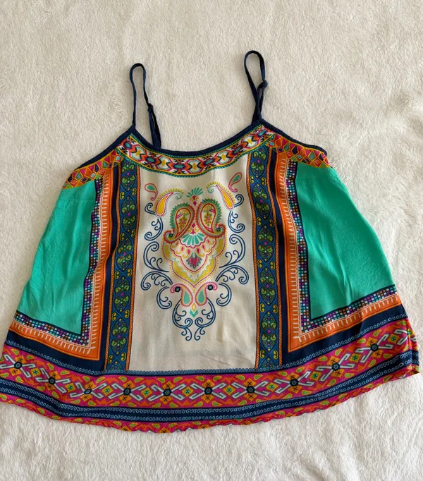 Flying Tomato Boho Euro Summer Festival Beach Paisley Spaghetti Strap Tank L - Image 2