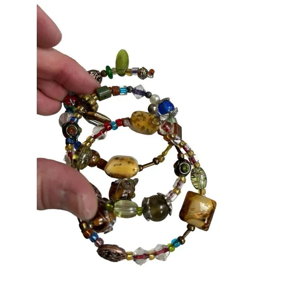 Multicolored bracelet multilayered memory wire wrap bracelet confetti glass coil - Image 6