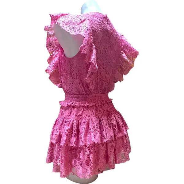 Idem Ditto Layered Lace Romper Mini Dress Pink Small - Image 4